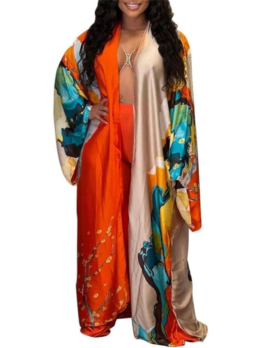 Summer Cardigan For Women Lightweight Satin Open Front Long Kimono Swimsuit Cove
